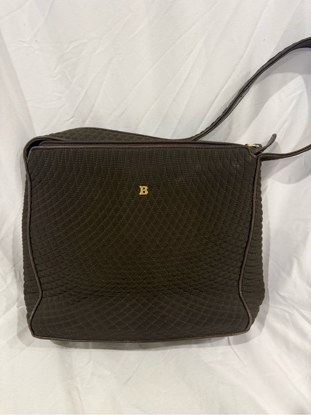 Vintage Bally Quilted Fabric Shoulder Bag Chocolate Brown Color/ Gold Hardware
